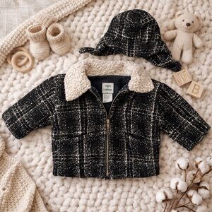 Corky & Company Toddler Plaid Sherpa Jacket + Hat Set | 18 Months
